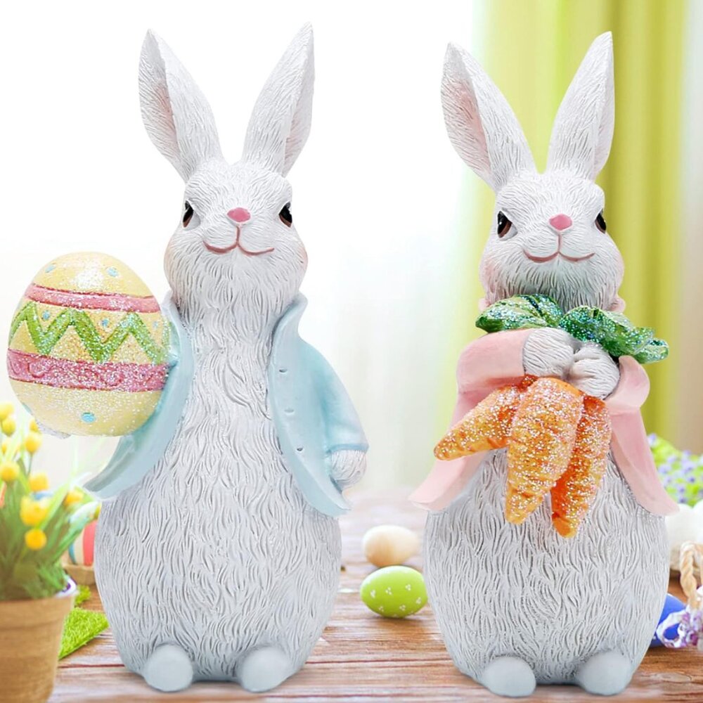 🐰🐰 Set of 2 Easter Bunny Figurines – Charming Spring & Holiday Décor! 🌸